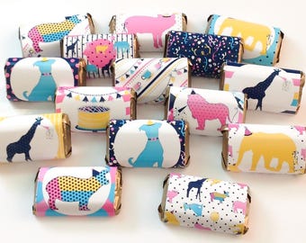 Party Animals Mini Candy Bar Wrappers for Showers Party Favors Gifts -Set of 50 *Chocolates Not Included* Personalized