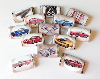 Classic Cars Mini Candy Bar Wrappers for Showers Party Favors Gifts -Set of 50 *Chocolates Not Included* Personalized