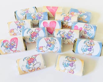 Donald and Daisy Duck Mini Candy Bar Wrappers for Showers Party Events Favors Gifts -Set of 50 *Chocolates Not Included* Personalized