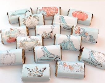 Cinderella Mini Candy Bar Wrappers for Showers Party Events Favors Gifts -Set of 50 *Chocolates Not Included* Personalized