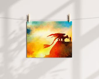 Dragon Rider Watercolor 8.5 x 11 Fine Print Fan Art small gift