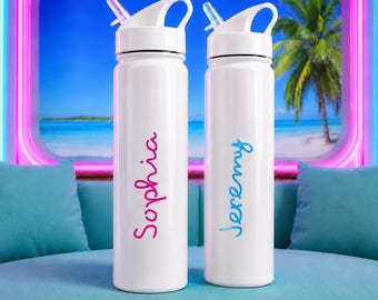 Borraccia personalizzata a tema villa, tazza estiva con nome personalizzato, bicchiere termico per le vacanze, regalo per addio al nubilato, regalo per damigella d'onore, borracce per coppie.