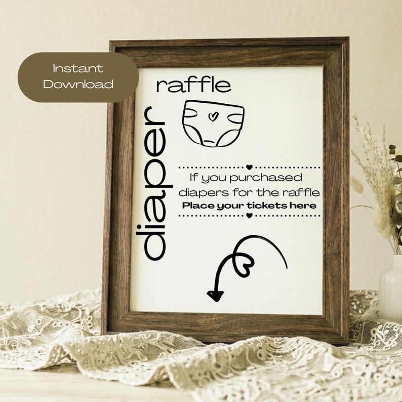 Quirky Raffles Diaper Raffle Sign, Place Tickets Here, Quirky Shower Games, Minimalist ...
