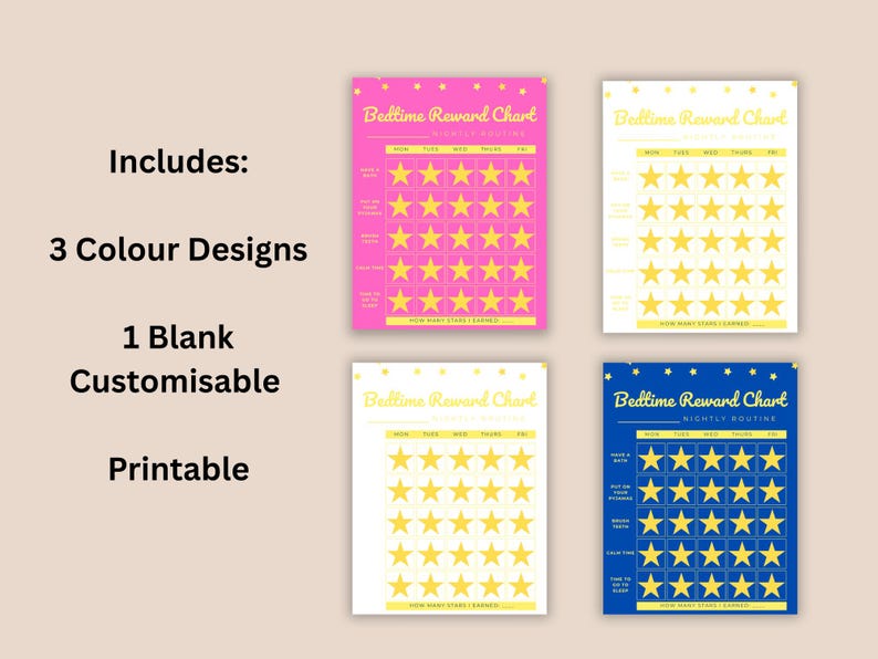 Printable Bedtime Reward Chart for Kids | Nightly Routine PDF - Etsy