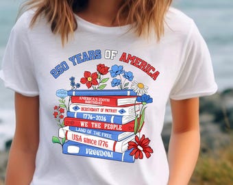 America 250th Birthday DTF Transfer, Patriotic Book Stack Heat DTF, 1776 2026 Semiquincentennial Shirt (Ready to Press)