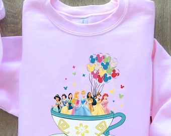 Princess DTF Transfer Ready to Press, Disney Princess Teacup DTF, Mickey Balloons Shirt Transfer, Cute Girls Vacation Trip Heat Design