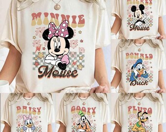 Retro Disney DTF Transfer Ready to Press, Mickey Minnie Vintage Shirt Heat DTF, Checkerboard Disney Character Iron On for Tee