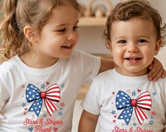 Patriotic Stars Stripes Bows DTF Transfer, Americana Coquette Style DTF Tee, 250 Years of Freedom (Ready to Press)