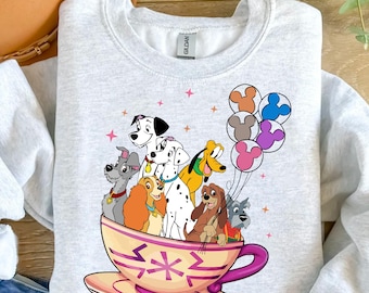 Transfert Dtf, tasses à thé ballon Les 101 dalmatiens, chemise Dtf Les 101 dalmatiens, chien Disney et ses amis ballons Dtf, prêt à presser