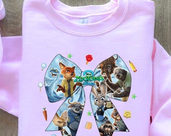 Zootopia 2 DTF Transfer, Coquette Bow Design, Nick Judy Heat Transfer (Ready to Press)