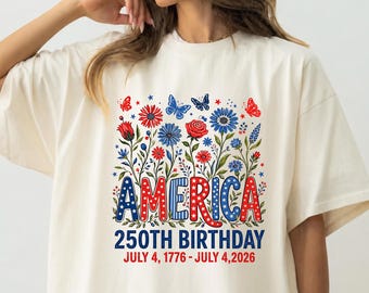 Floral 250th Anniversary DTF Transfer, Wildflower Independence Day Tee DTF (Ready to Press)
