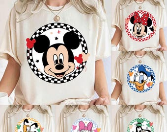 Checkerboard DTF Transfer Ready to Press, Disney Mickey Balloons DTF, Minnie Donald Family Trip Shirt Transfer, Disney Vacation Design