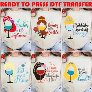 Disney Prinsessor Dricker DTF Transfer, Epcot Mat Vin DTF, Flickresa Möhippa T-shirt, Rolig Disney Vuxen Design DTF (Tryckklar)