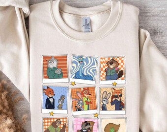 Zootopia Polaroid DTF Transfer, Cute Nick Judy Photo Shirt Heat Transfer, Retro Cartoon Collage Iron On Design for Shirt (Ready to Press)