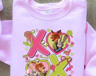 Nick and Judy DTF Transfer Ready to Press, Zootopia Valentine XOXO Shirt Heat Transfer, Cute Fox Bunny Valentine Iron On Design