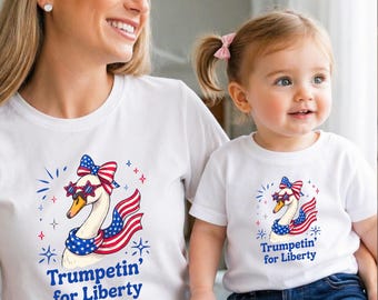 Trumpetin for Liberty DTF Transfer, Cute Patriotic Swan Heat Transfer, 4th of July Swan Shirt, Coquette USA Bow Iron On (Ready to Press)