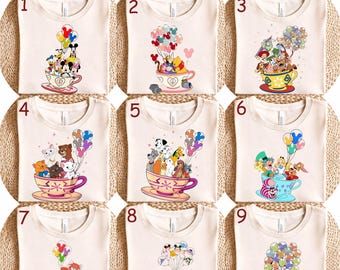 Disney Character Teacup and Balloons DTF Transfer Ready to Press,  Mickey Friends Winnie Toy Story Shirt DTF, Disney Vacation Trip