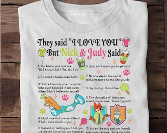 Zootopia DTF Transfer, Nick and Judy Quotes DTF, Cartoon Valentine Shirt DTF, Retro Movie Love Heat Transfer Design  (Ready to Press)