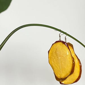 Real Mango Slice Earrings, Tropical Fruit Resin Jewelry