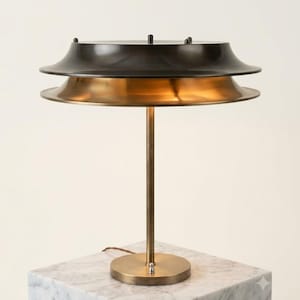 Handcrafted Solid Brass Table Lamp, Scandinavian Mid Century Bedside Light, Vintage Modern Nightstand Lamp
