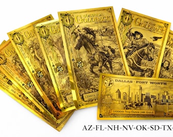 1 Goldback -1/1000 oz (31.1 mg) of 24K Gold Note -  8 States - Pick which State you want