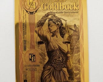 1/4 Idaho Goldback -1/4000 oz (7.775 mg) of 24K Gold Note - Not Legal Tender