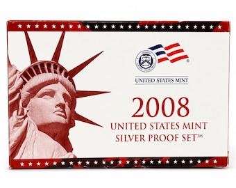 2008 Silver Proof Set -14 Coins - 1.3375 oz Silver - US Mint San Francisco -Final Year State Quarters - Collector Gift -COA & Box Included
