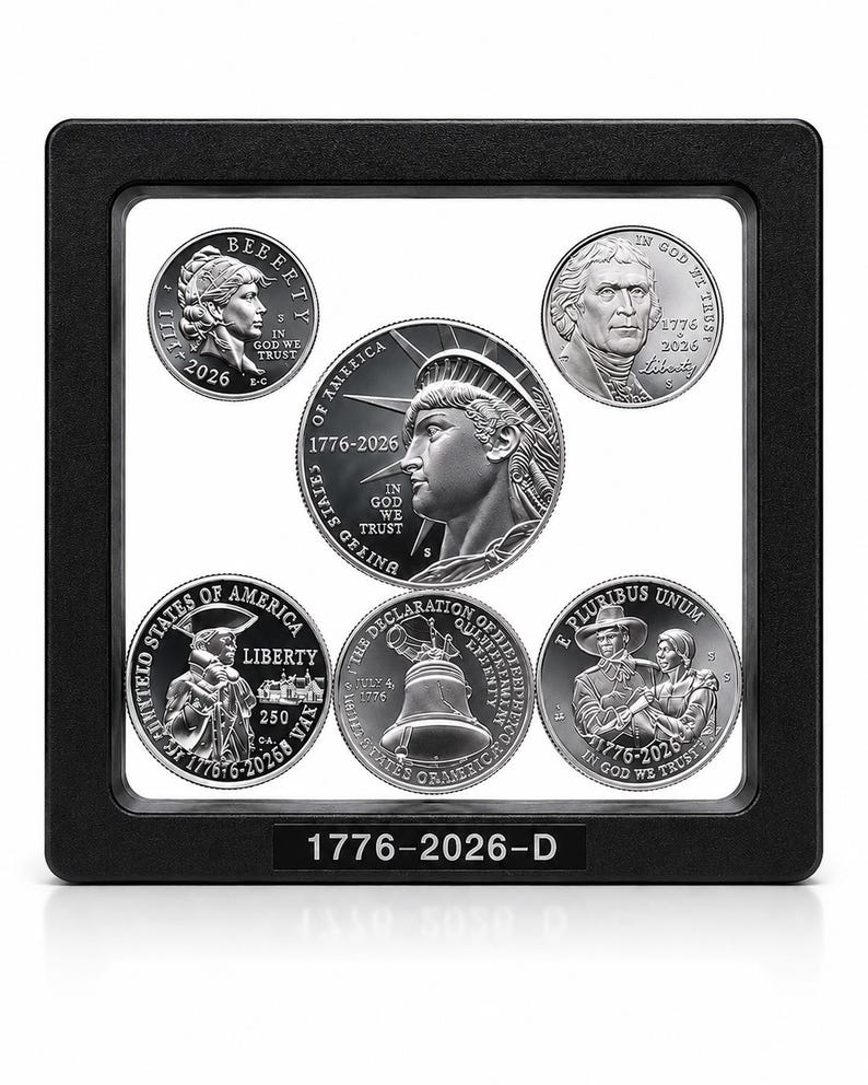 1776-2026 Semi-Quincentennial -6 Uncirculated Coins-Declaration of Indep, Mayflower, Revolutionary War Quarters, Nickel, Dime & Half Dollar image 5