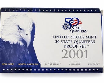 2001 Quarters Proof Set - 5 Coins With Box & COA - Clad State Quarters