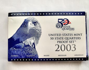 2003 Quarters Proof Set - 5 Coins With Box & COA - Clad State Quarters