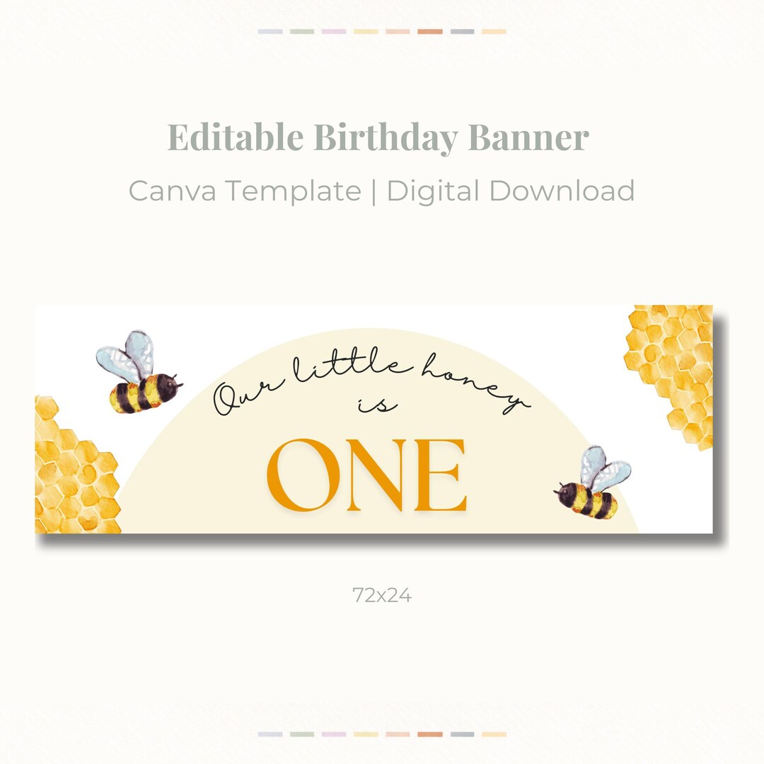 Bee First Birthday Banner | Little Honey Party Decor (72x24 Printable ...