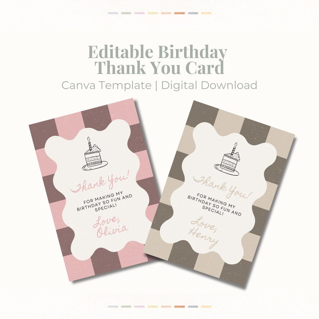 Modern Kids Birthday Thank You Card | Editable Canva Template (digital ...