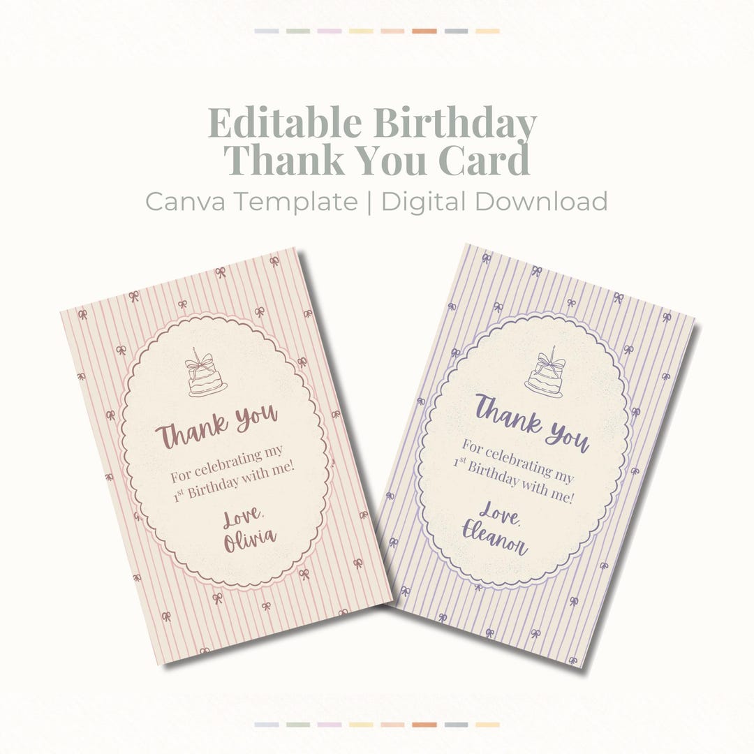 Kids Birthday Thank You Card Template | Editable Canva, Neutral Theme ...