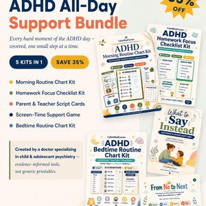 Paquete de apoyo para niños con TDAH / Tablas de rutinas, guiones, juego (PDF imprimible)