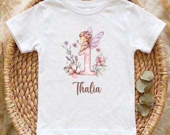 Fairy First Birthday Bodysuit with Name, Custom 1st Birthday Onesie for Baby Girl, Floral Fairy Personalized Infant Outfit