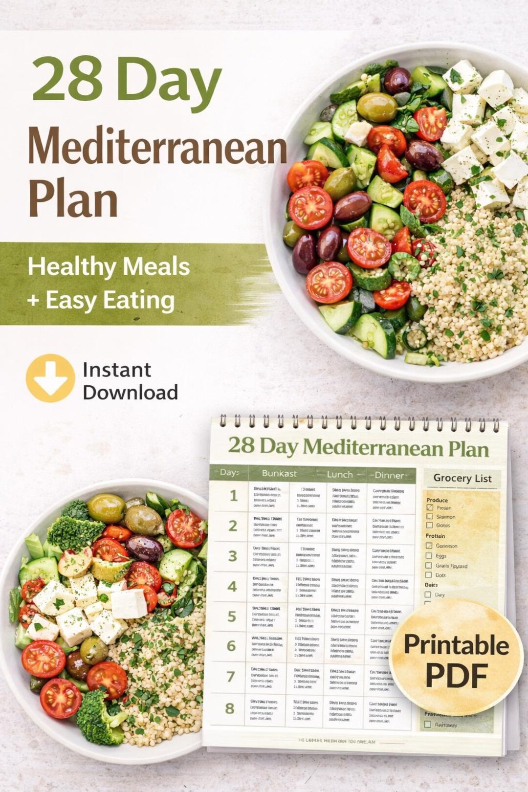 28 Day Mediterranean Diet Meal Plan PDF | Weight Loss Meal Planner ...