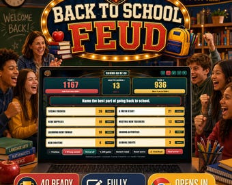 Terug naar school-spel, interactieve ijsbreker voor in de klas, 40 bewerkbare rondes, activiteit voor de eerste schooldag, Chrome-spel