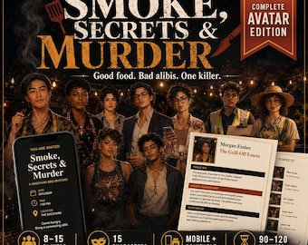 BBQ Murder Mystery Party Game, Printable & Mobile Backyard Whodunit Kit for 8–15 Players