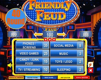 Juego de mesa Friendly Feud para fiestas (presentación en PowerPoint), juego familiar para adultos y adolescentes, juego interactivo de PowerPoint, 40 rondas, descarga instantánea.