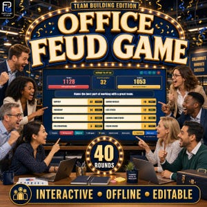 Office Feud Game Interactive Team Building Activity, 40 Editable Rounds, Coworker Icebreaker, Work Party Chrome Game