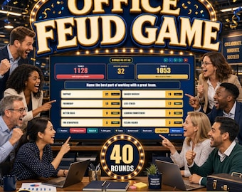 Office Feud Game Interactive Team Building Activity, 40 Editable Rounds, Coworker Icebreaker, Work Party Chrome Game