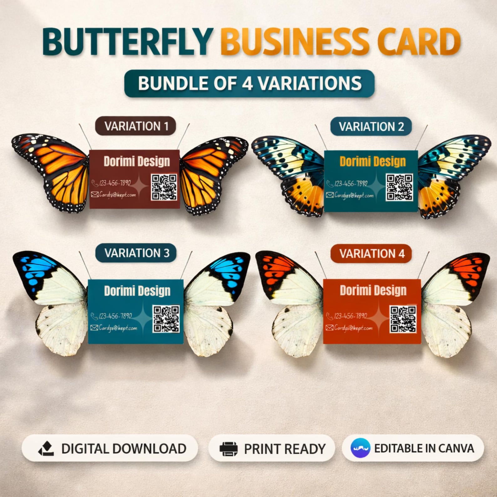 Qr Code Variation DIY Die-cut 4 Variations Bundle QR Code Business Card, Die Cut Folded ...