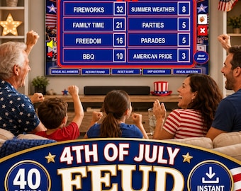 4 juli Familievriendelijk Feud-spel PPT, interactief patriottisch feestspel, Onafhankelijkheidsdag BBQ-activiteit