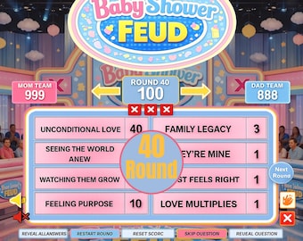 Juego de rivalidad amigable para baby shower, enfrentamiento para baby shower, juego interactivo de PowerPoint para baby shower, descarga digital.