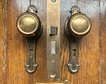 Antique Tudor / Art Deco Brass Door Hardware Set “Cleo” by Russell & Erwin