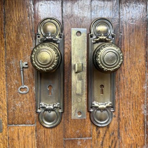 Antique Door Hardware Set “Valence” by Reading Hardware Company, Brass Floral Door Knobs