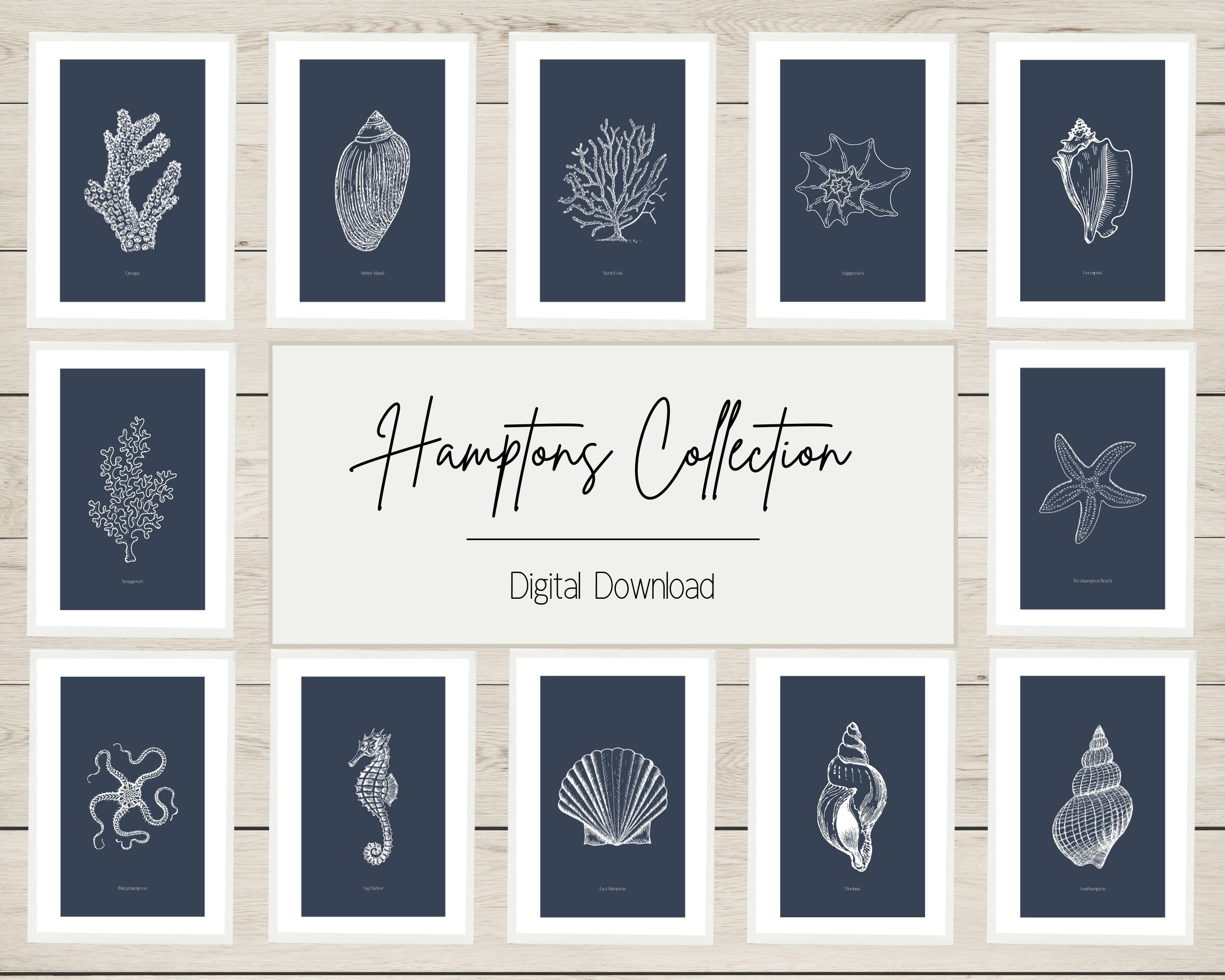 Blue Hamptons Coastal Prints, 12 Piece Coastal Gallery Wall Art — free download