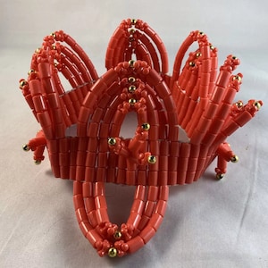 Coral Beaded Bride Hat /Igbo Crown/Wedding Bridal Accessories/Igbo Traditional Wedding Beaded Hat/Edo Bride Beaded Crown/Ibo Coral Headpiece