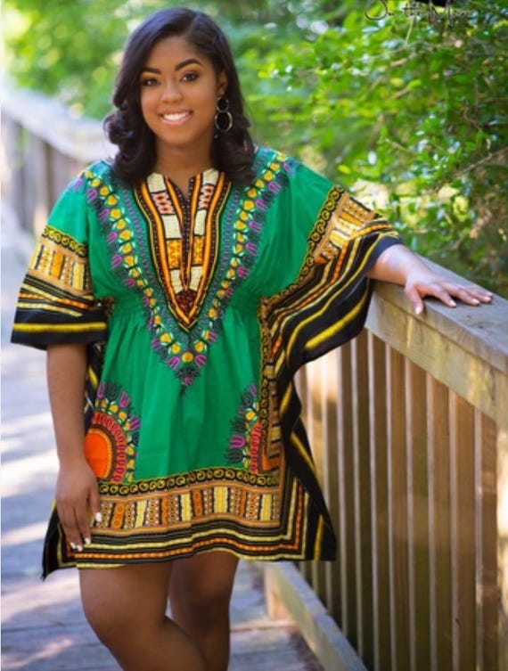 Green African Print Dress, Green Dashiki Shirt, Green African Dress, Green  Dashiki Elastic Waist Dress, Green Kaftan, Green Dashiki Top - Etsy