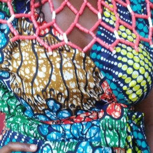 Igbo necklace, Edo Necklace,  African beaded coral cape blouse, Igbo Beaded Necklace Cape, Coral Beaded Blouse, African Bridal Coral Beads